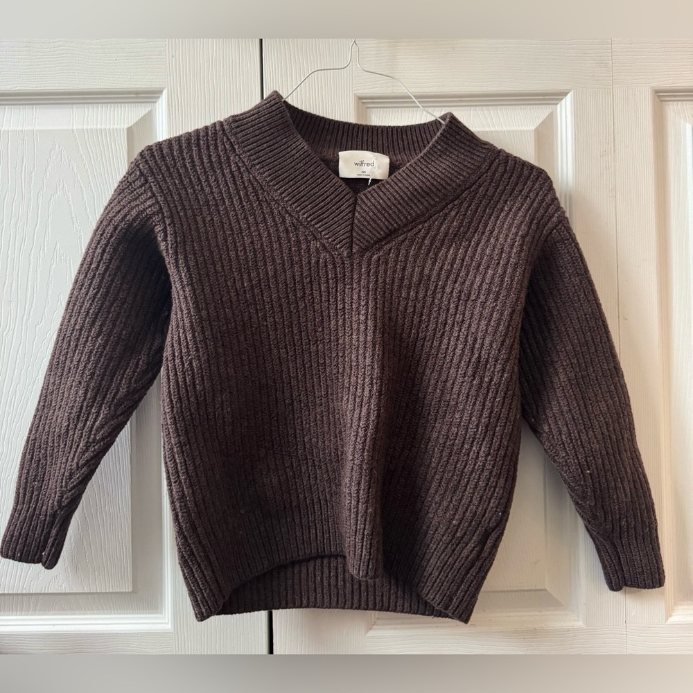 ARITZIA WILFRED 100% merino wool chocolate brown v neck pullover (2XS)
